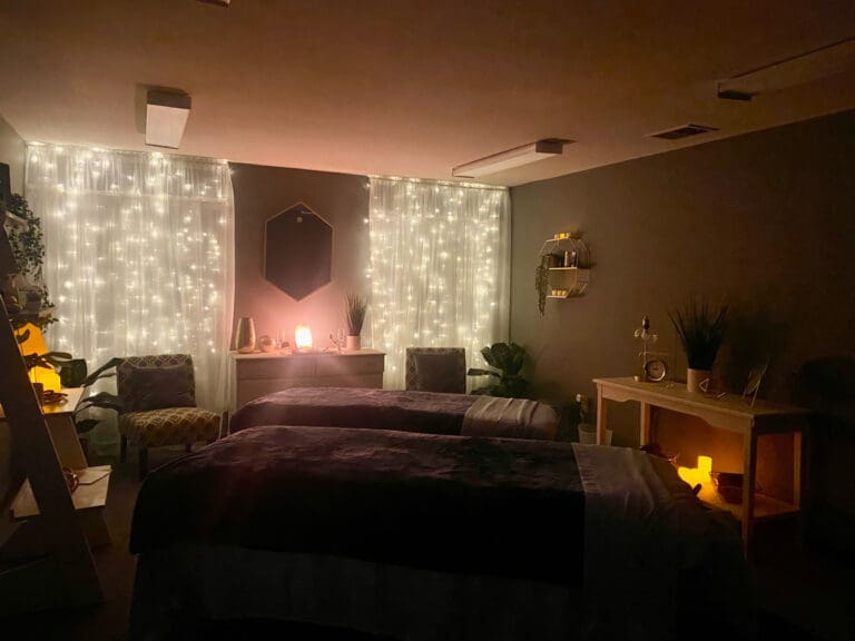 Head spa treatment room by candlelight